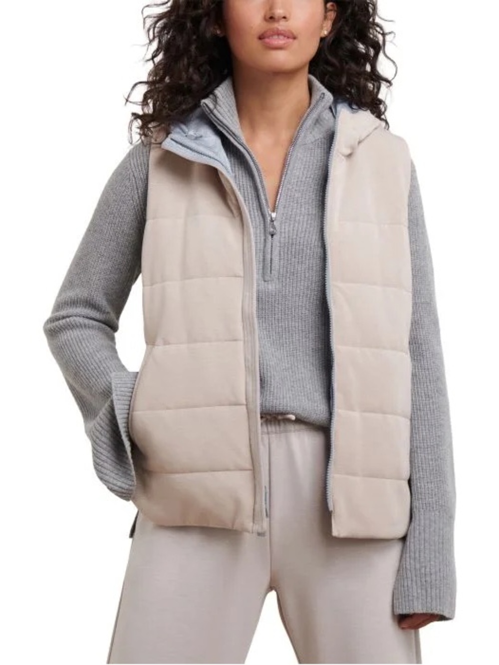 Peter Millar Flora Reversible Quilted Puffy Vest Tan Taupe Grey With Hood Small